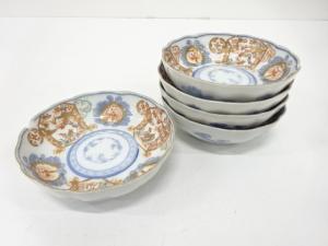 古伊万里　染付赤絵　花鳥　なます皿　5客揃